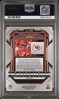 2022 Panini Prizm 139 Patrick Mahomes Ii Silver Prizm PSA 10