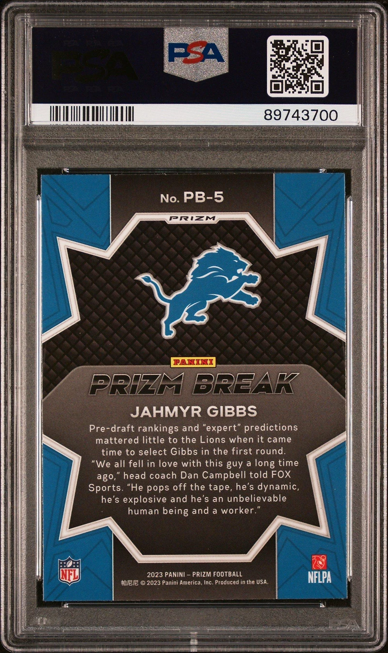 2023 Panini Prizm Prizm Break Pb5 Jahmyr Gibbs Green Prizm PSA 10