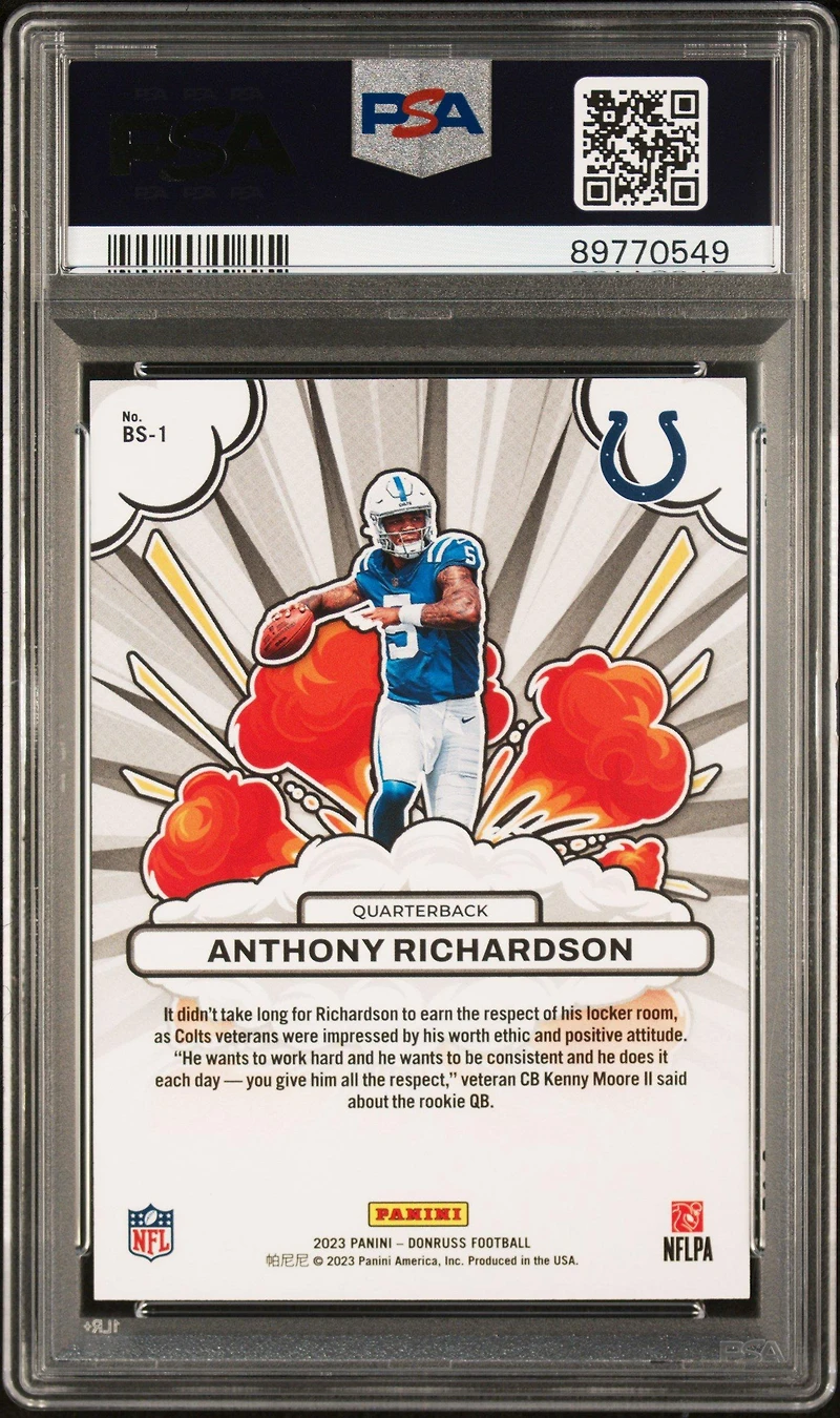 2023 Panini Donruss Bomb Squad Bs1 Anthony Richardson Holo PSA 10