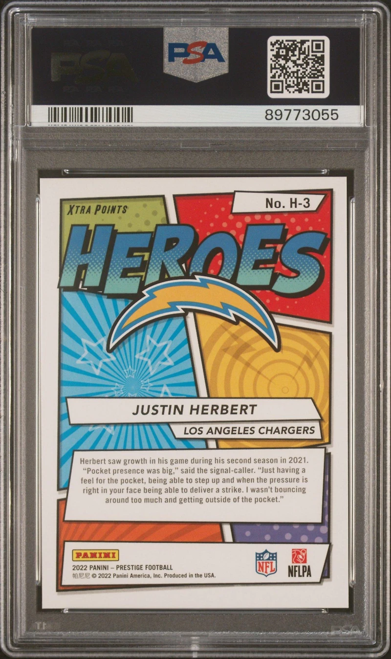 2022 Panini Prestige Heroes H3 Justin Herbert Gold Xtra Points PSA 10