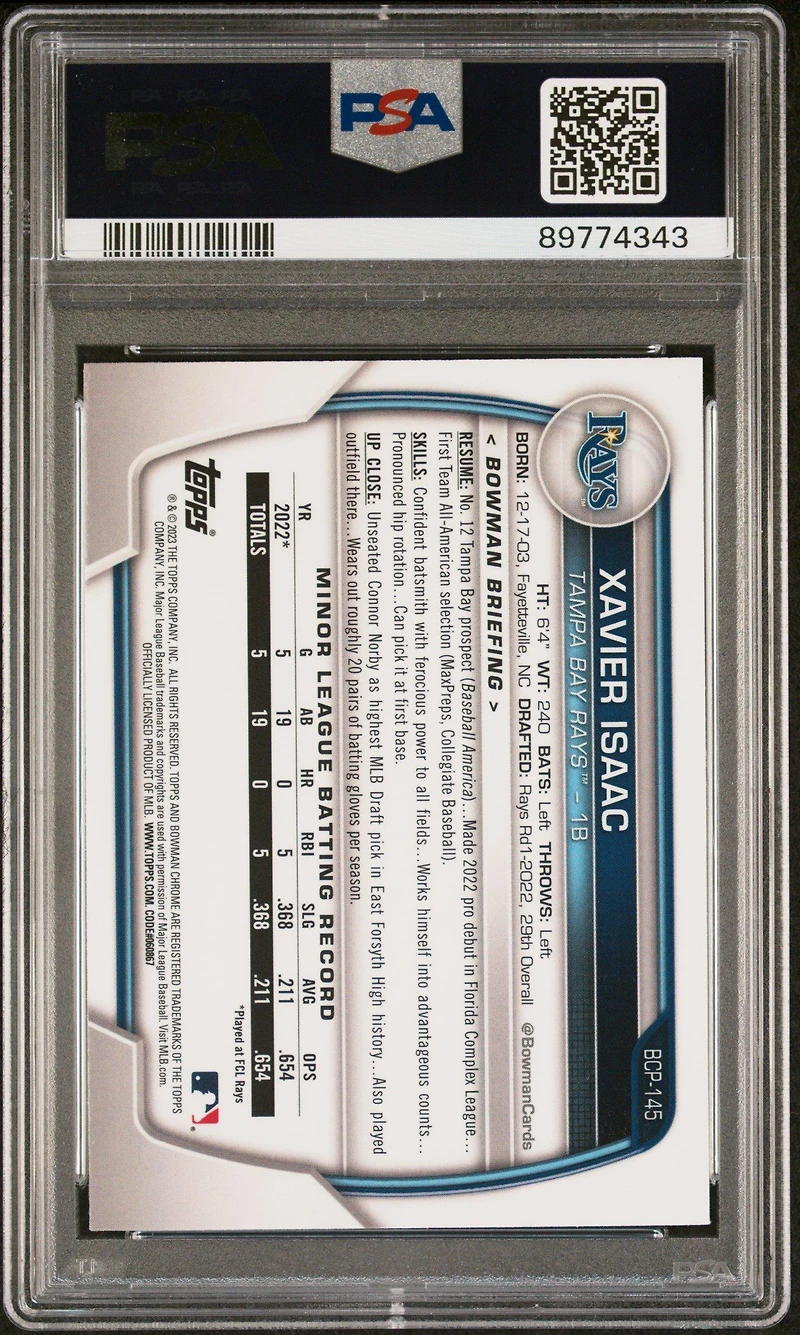 2023 Bowman Mega Box Chrome 145 Xavier Isaac PSA 10