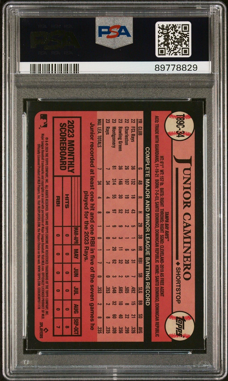 2024 Topps Silver Pack 1989 Chrome Promo T89c34 Junior Caminero PSA 10