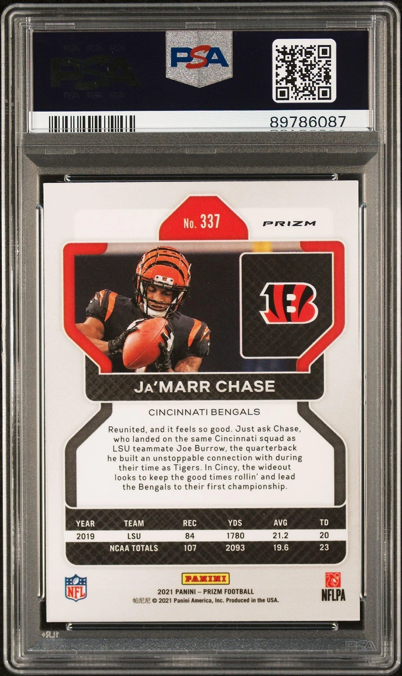 2021 Panini Prizm 337 Ja’marr Chase Pink Prizm PSA 10