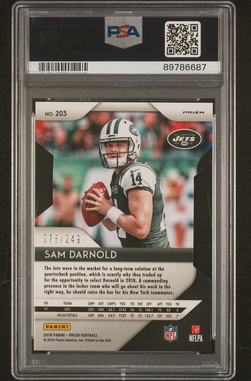 2018 Panini Prizm 203 Sam Darnold Orange Prizm Die-cut PSA 10