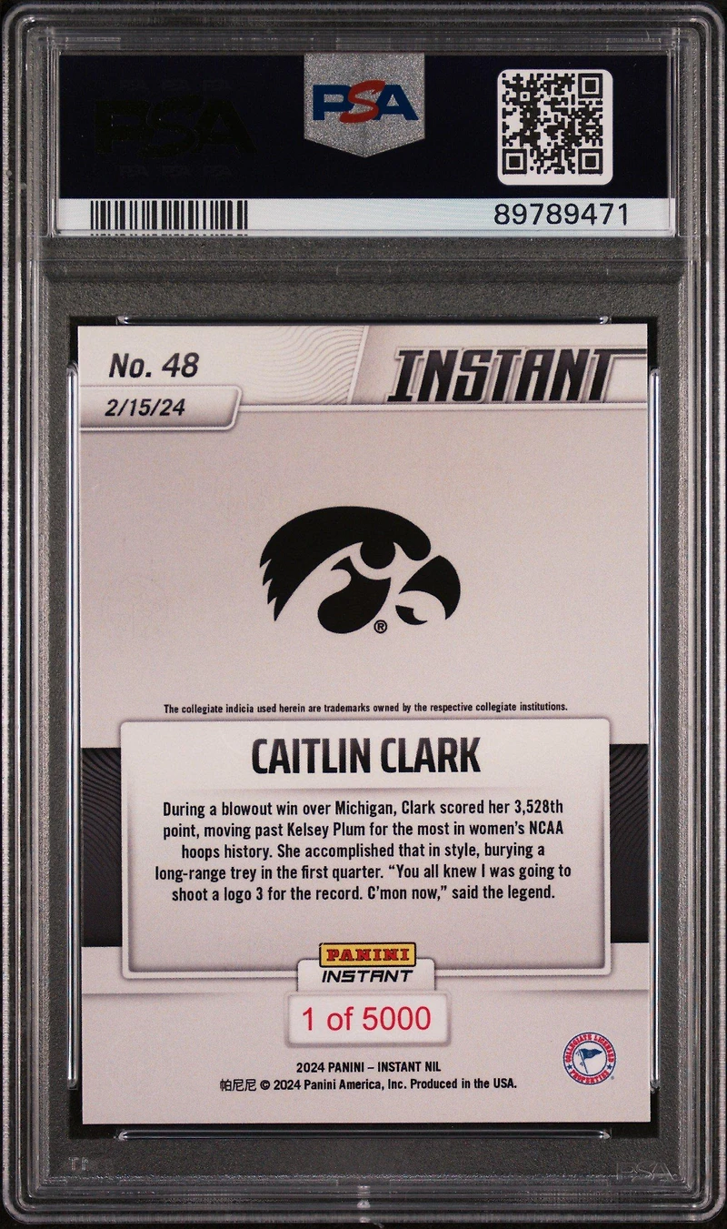 2024 Panini Instant Nil 48 Caitlin Clark PSA 10