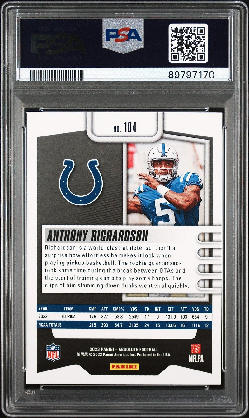 2023 Panini Absolute 104 Anthony Richardson PSA 10