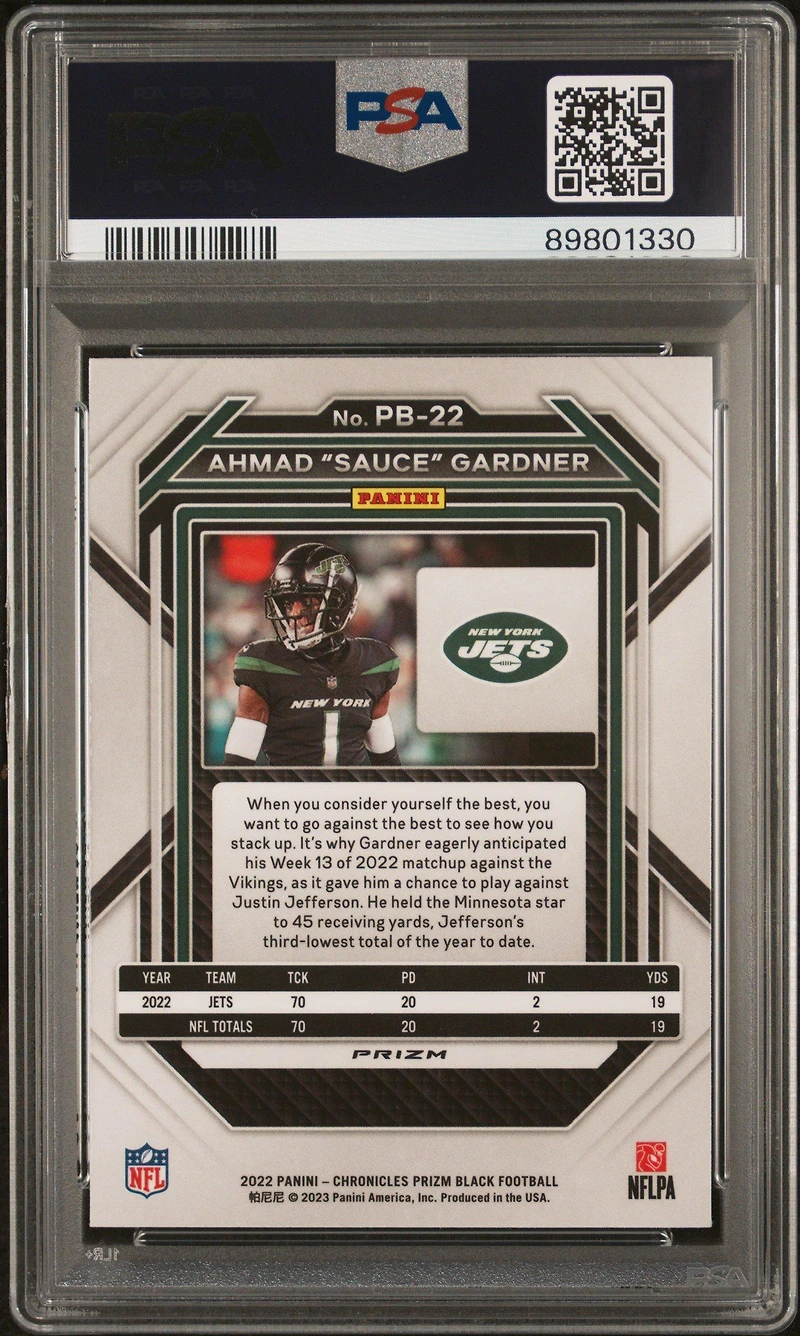 2022 Panini Chronicles Prizm Black Pb22 Ahmad "sauce" Gardner Silver PSA 9