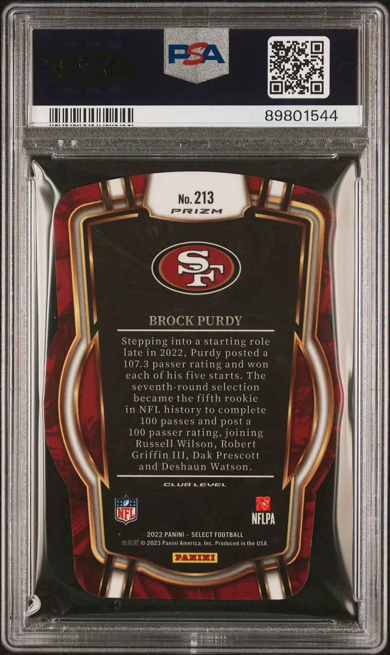 2022 Panini Select 213 Brock Purdy Die-cut Silver Prizm PSA 10