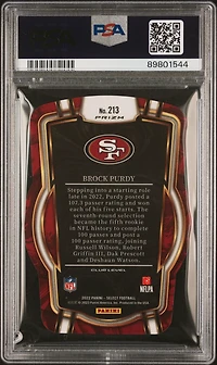 2022 Panini Select 213 Brock Purdy Die-cut Silver Prizm PSA 10