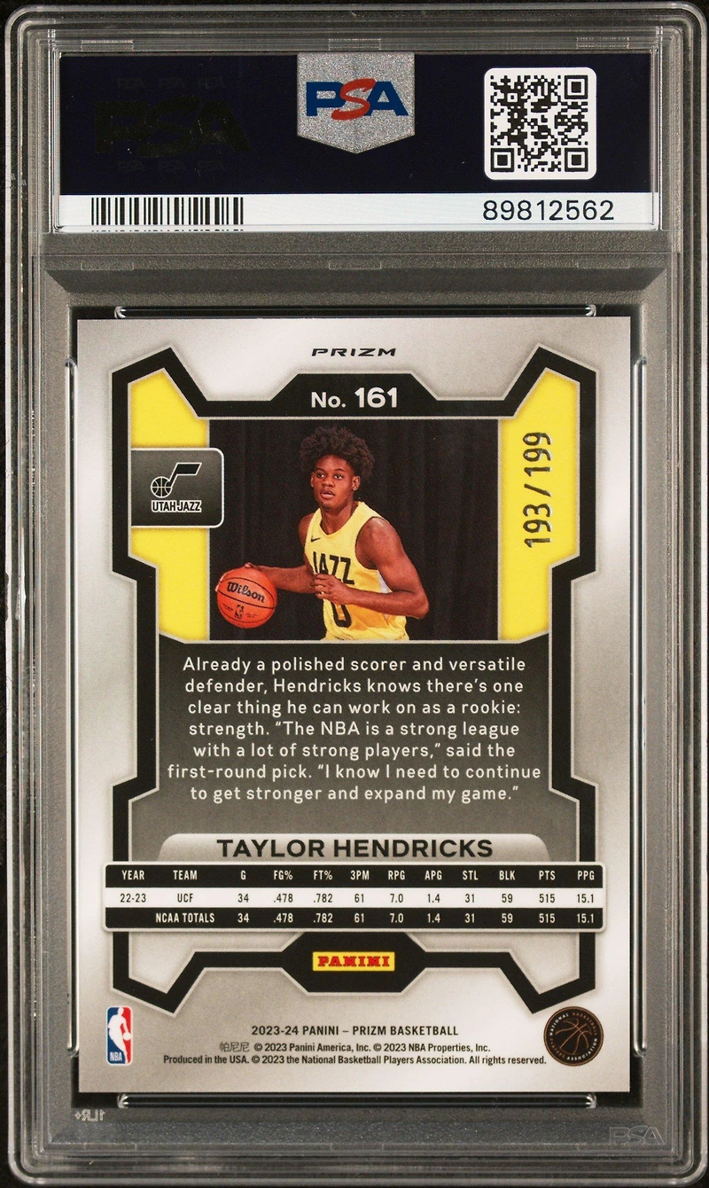 2023 Panini Prizm 161 Taylor Hendricks Blue Prizm PSA 10