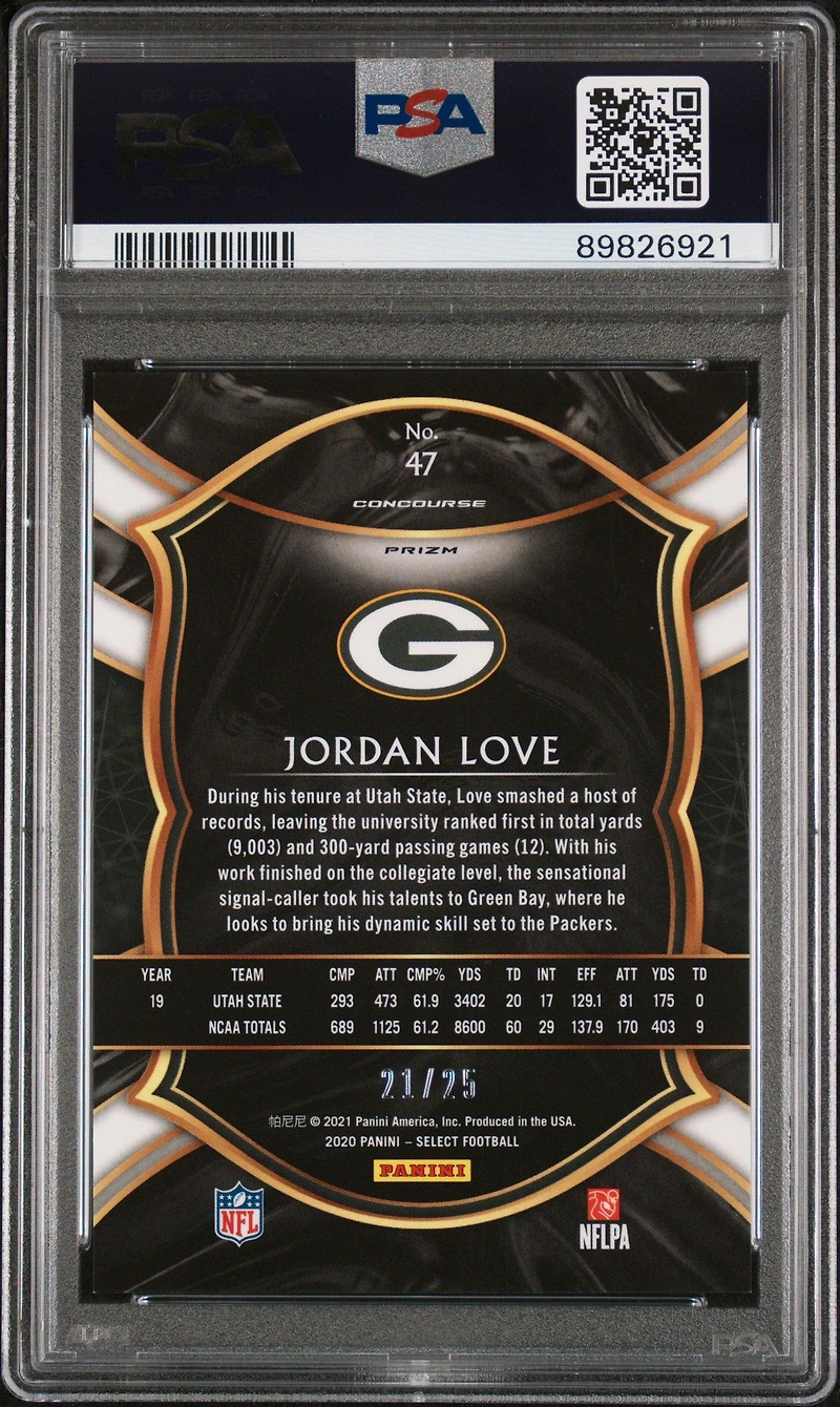 2020 Panini Select 47 Jordan Love Blue Disco Prizm PSA 9