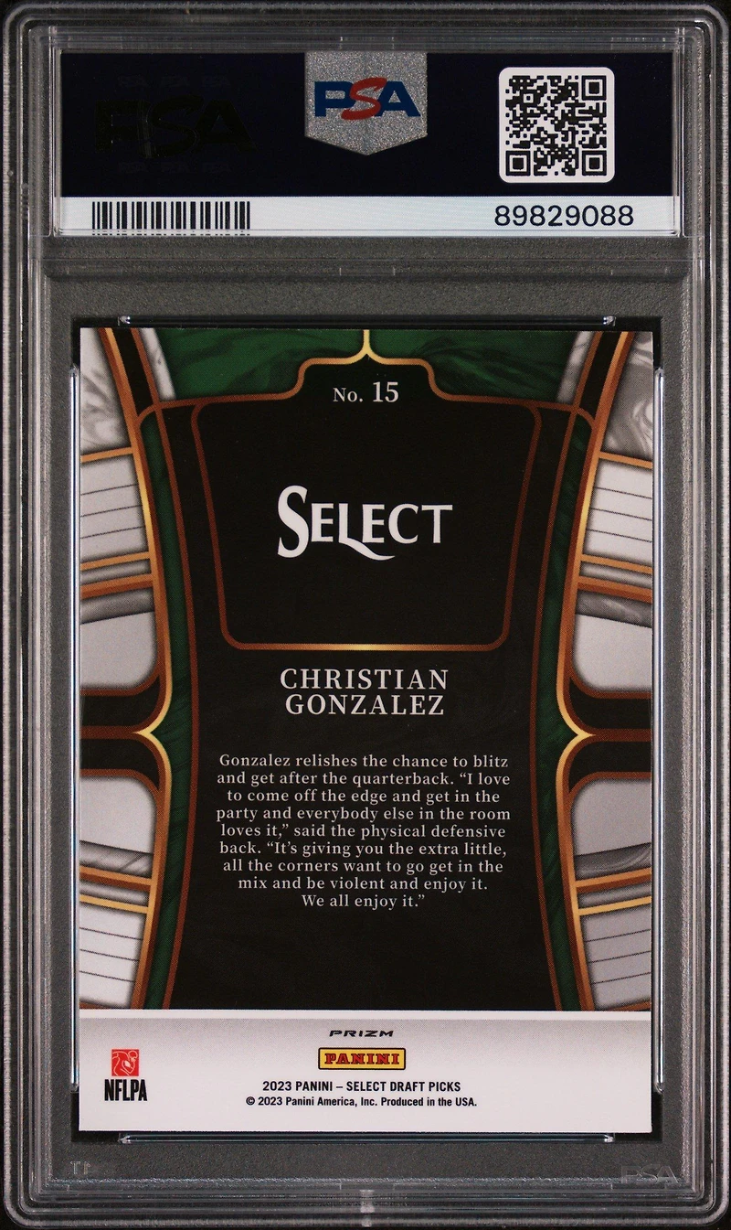2023 Panini Select Draft Picks 15 Christian Gonzalez Hyper Prizm PSA 10