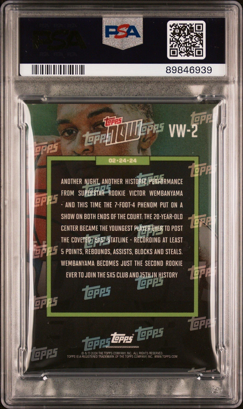 2023 Topps Now Vw2 Victor Wembanyama PSA