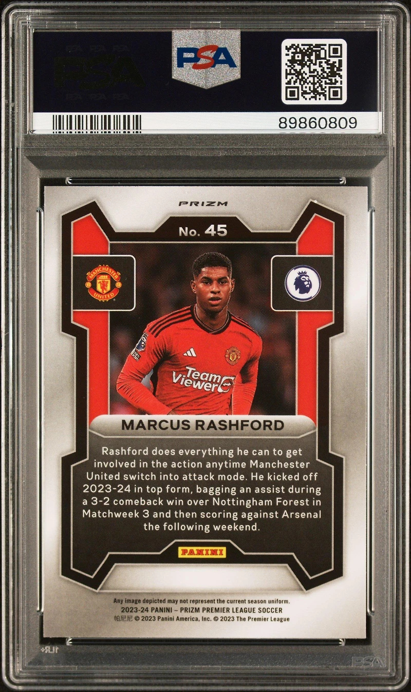 2023-24 Panini Prizm Premier League 45 Marcus Rashford Genesis PSA 10
