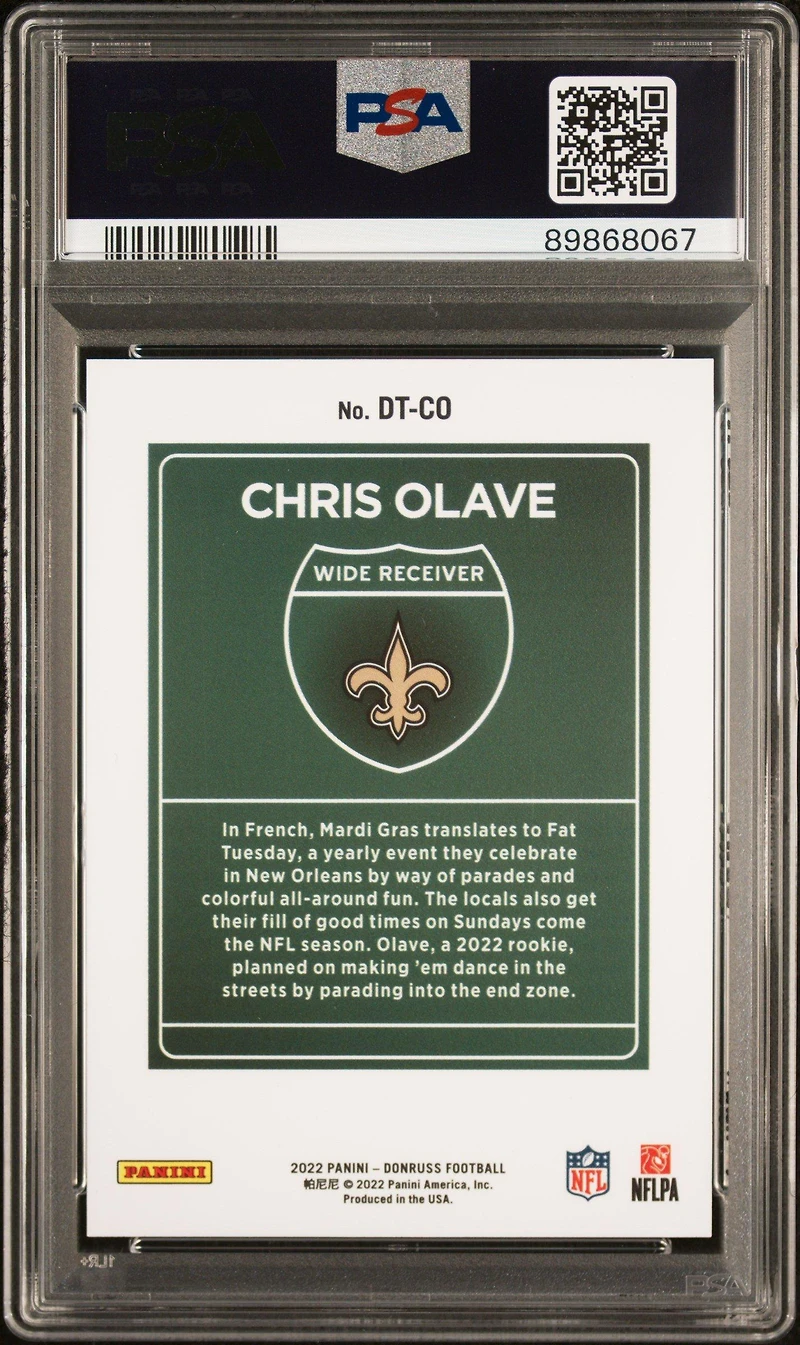2022 Panini Donruss Downtown Dtco Chris Olave PSA 10