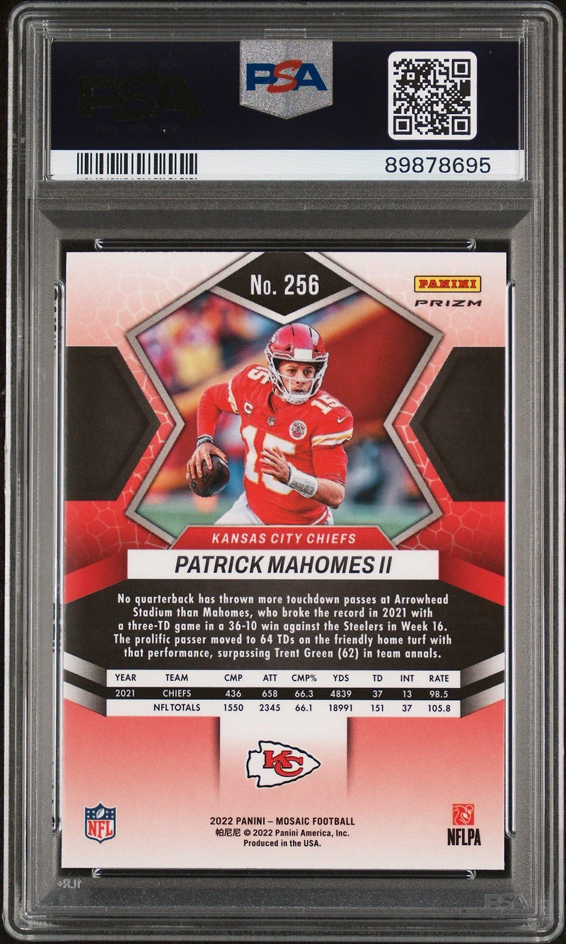2022 Panini Mosaic 256 Patrick Mahomes Ii Red Sparkle PSA 10