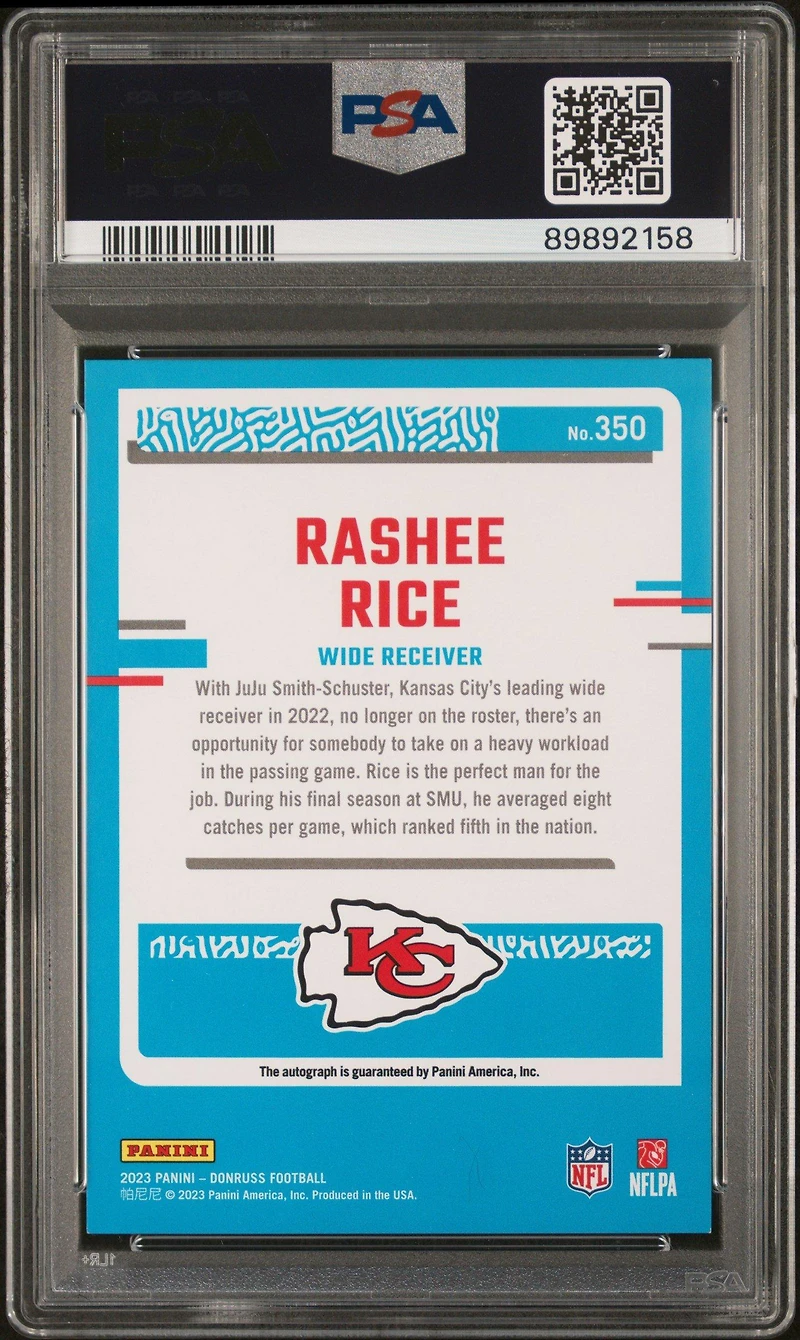 2023 Panini Donruss 350 Rashee Rice Autograph PSA 9