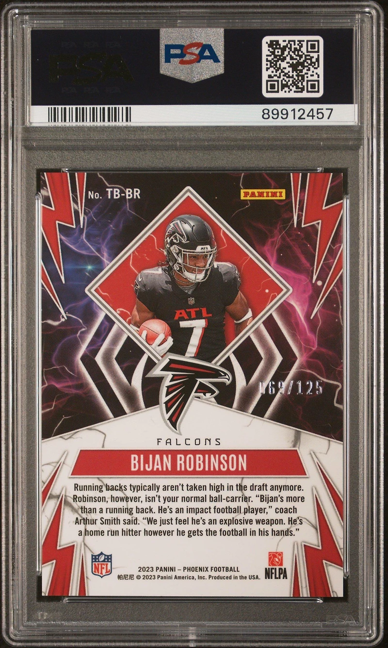 2023 Panini Phoenix Thunderbirds Tbbr Bijan Robinson Teal PSA 9