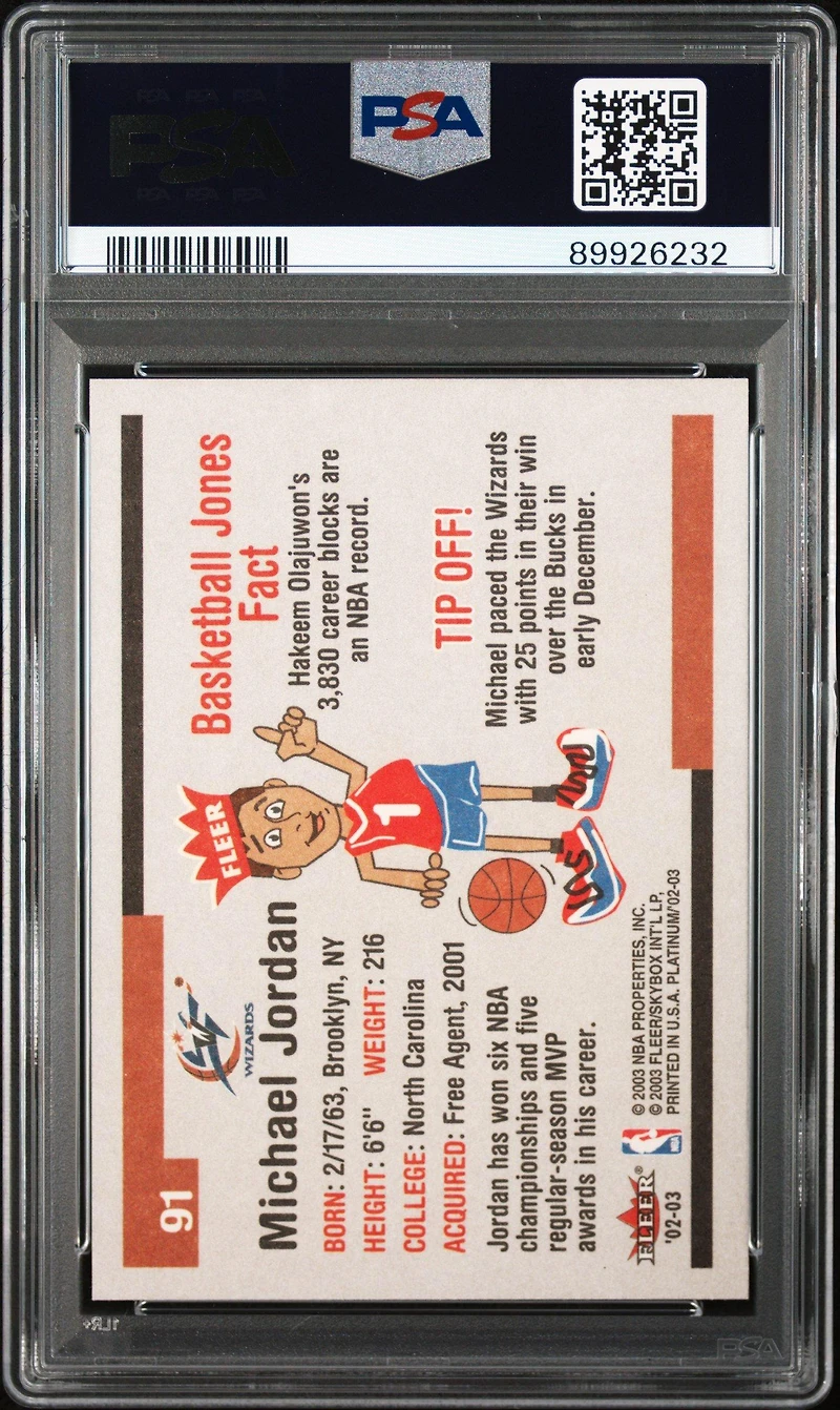 2002 Fleer Platinum 91 Michael Jordan PSA 10