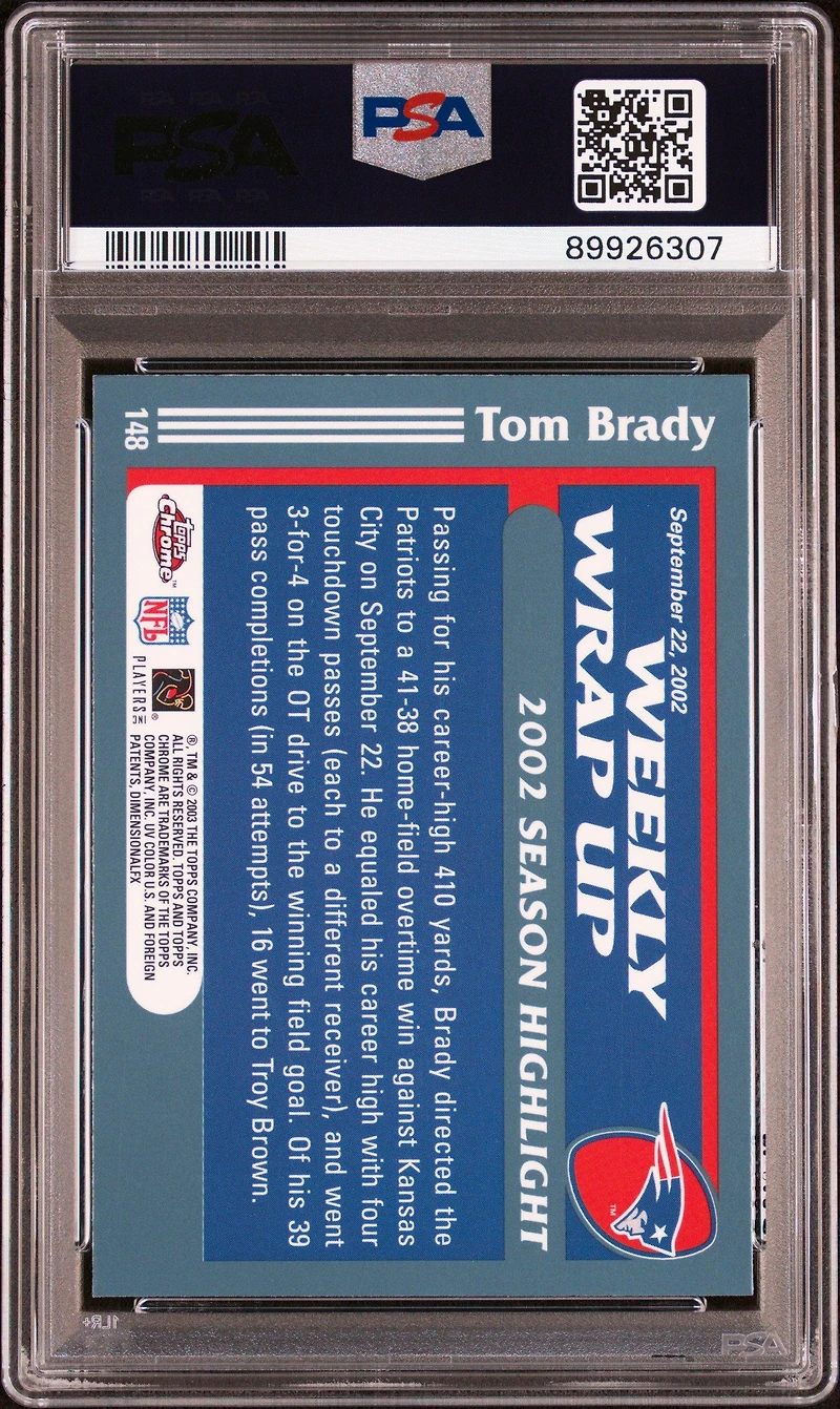 2003 Topps Chrome 148 Tom Brady PSA 9