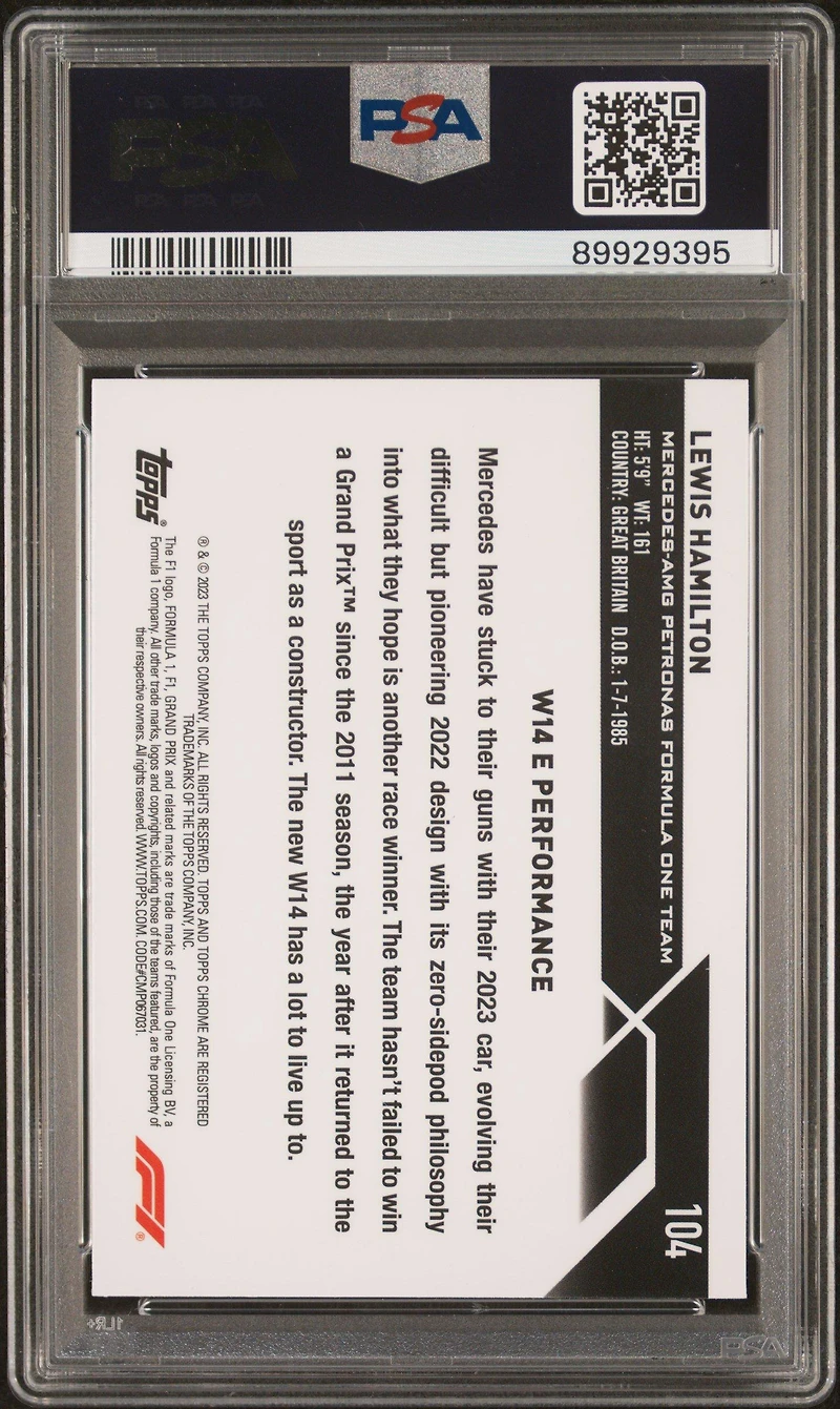 2023 Topps Chrome Formula 1 104 Lewis Hamilton Green Refractor PSA 10