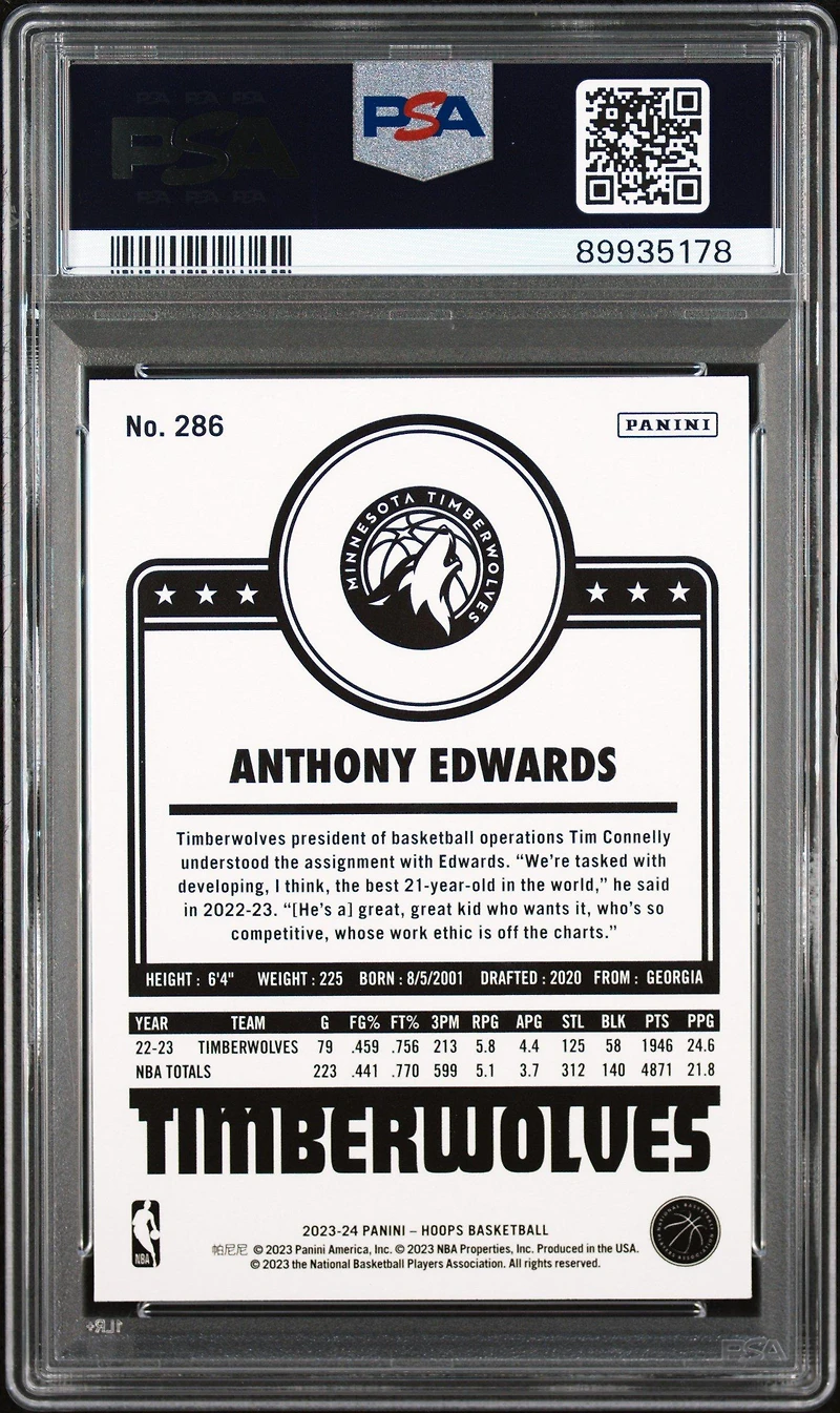 2023 Panini Nba Hoops 286 Anthony Edwards PSA 10