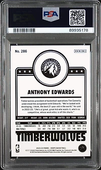 2023 Panini Nba Hoops 286 Anthony Edwards PSA 10