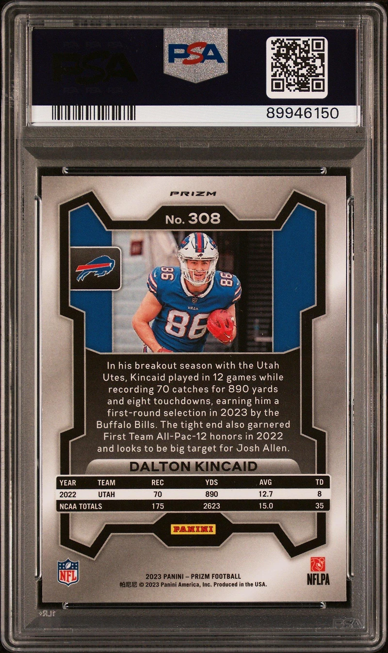 2023 Panini Prizm 308 Dalton Kincaid Silver Prizm PSA 10