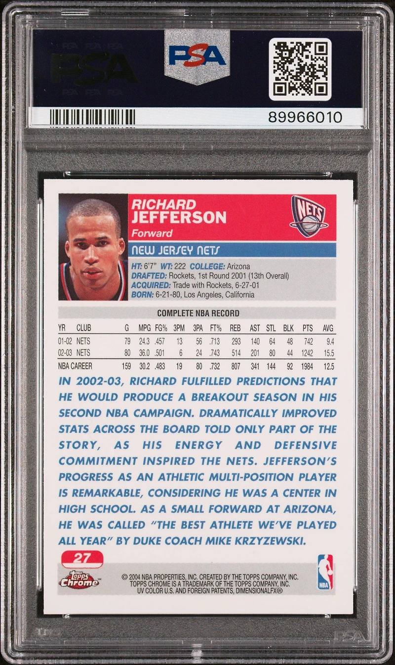 2003 Topps Chrome 27 Richard Jefferson PSA 10