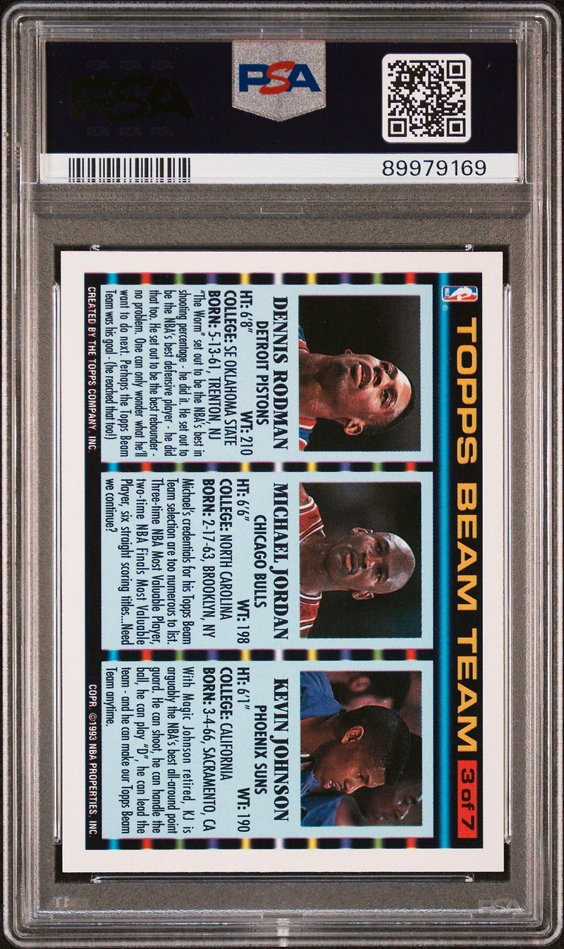 1992 Topps Beam Team 3 Michael Jordan/dennis Rodman/kevin Johnson PSA 9