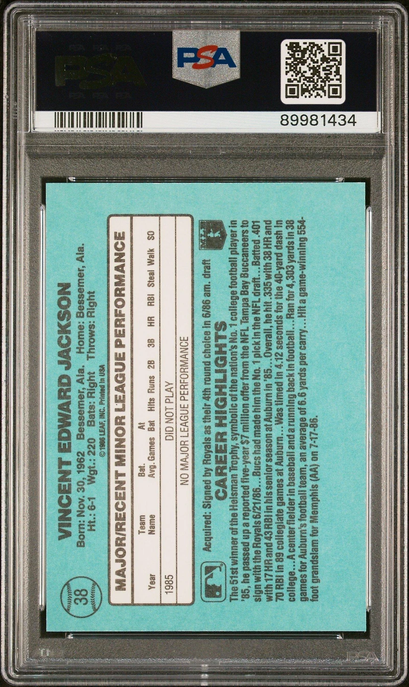 1986 Donruss Rookies 38 Bo Jackson PSA
