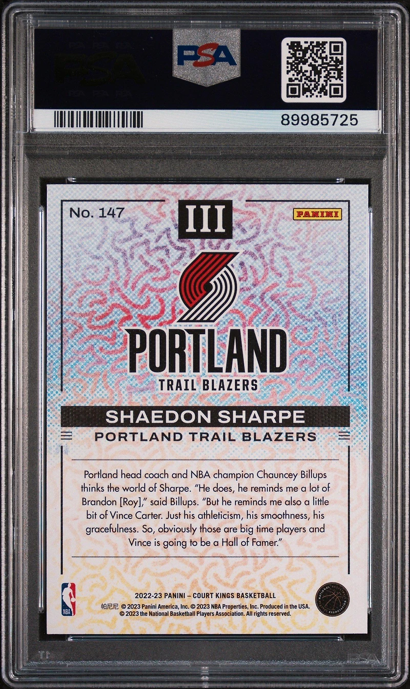 2022 Panini Court Kings 147 Shaedon Sharpe PSA 9