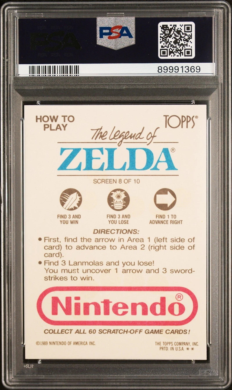 1989 Topps Nintendo Scratch-off Legend Of Zelda 8 Screen 8 PSA 9