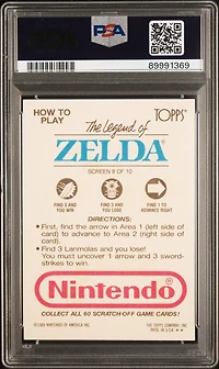 1989 Topps Nintendo Scratch-off Legend Of Zelda 8 Screen 8 PSA 9