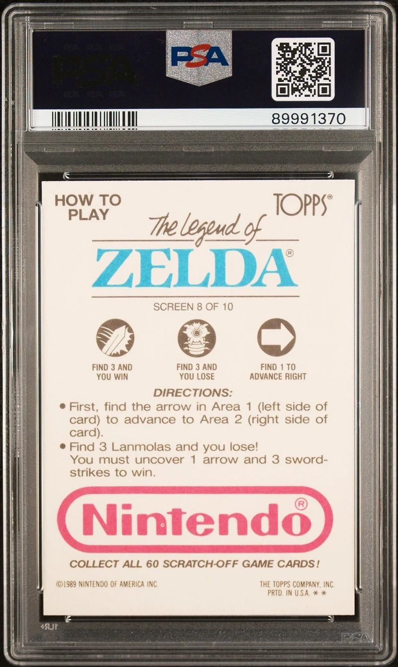1989 Topps Nintendo Scratch-off Legend Of Zelda 8 Screen 8 PSA 9