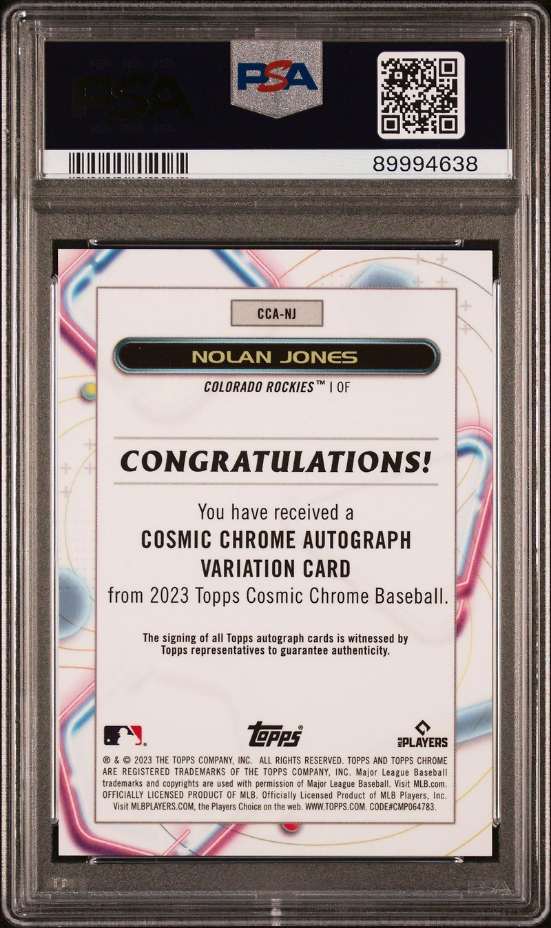 2023 Topps Cosmic Chrome Cosmic Chrome Autograph Nj Nolan Jones Orange Galactic PSA 10
