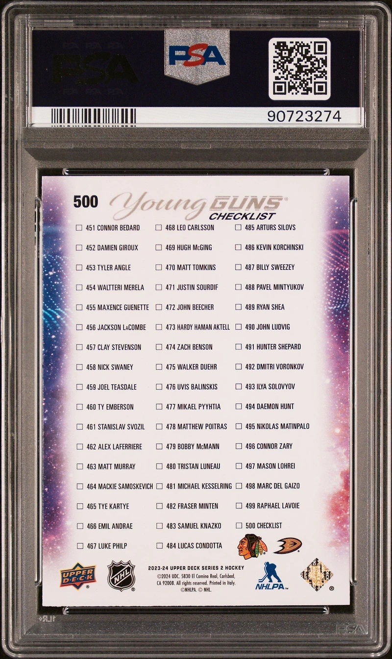 2023 Upper Deck 500 Connor Bedard/leo Carlsson PSA 10