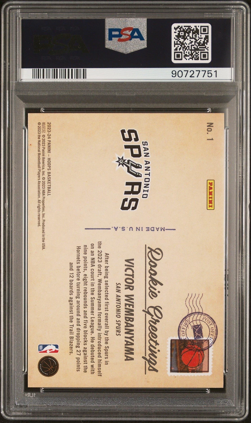 2023 Panini Nba Hoops Rookie Greetings 1 Victor Wembanyama Winter PSA 10