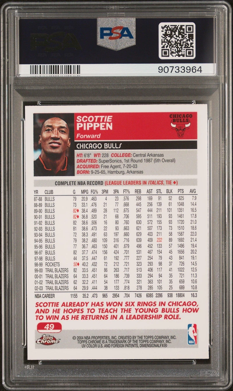 2003 Topps Chrome 49 Scottie Pippen PSA 10