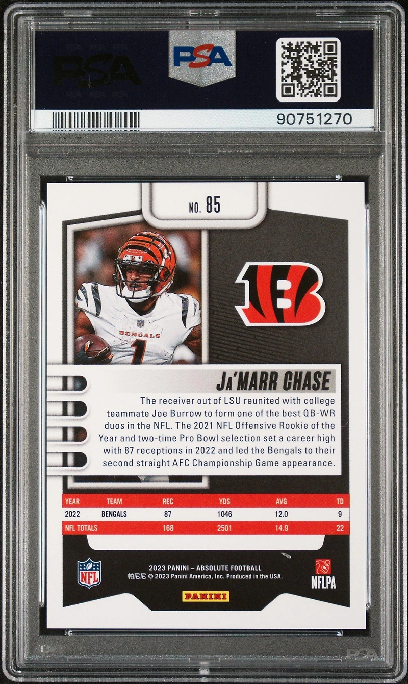 2023 Panini Absolute 85 Ja'marr Chase Green Waves PSA 8