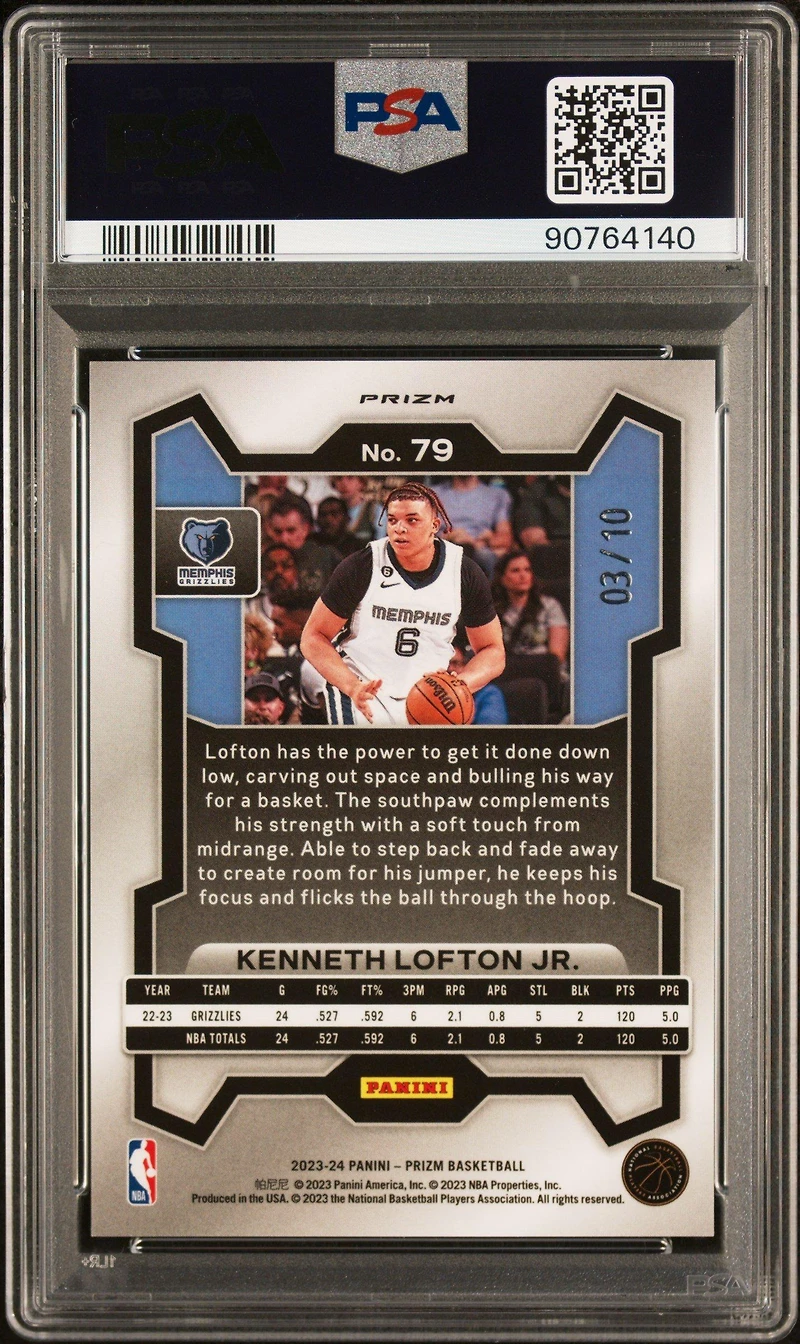 2023 Panini Prizm 79 Kenneth Lofton Jr. Gold Shimmer Fotl PSA 10