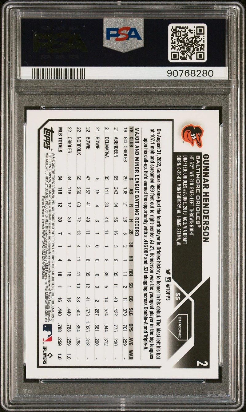 2023 Topps Chrome Logofractor Edition 2 Gunnar Henderson PSA 9