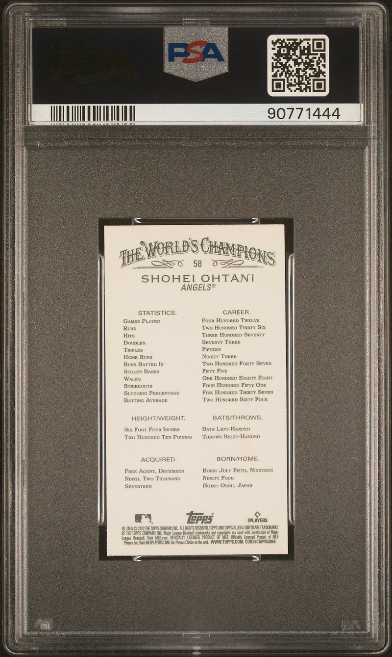 2022 Topps Allen & Ginter 58 Shohei Ohtani Mini PSA 10