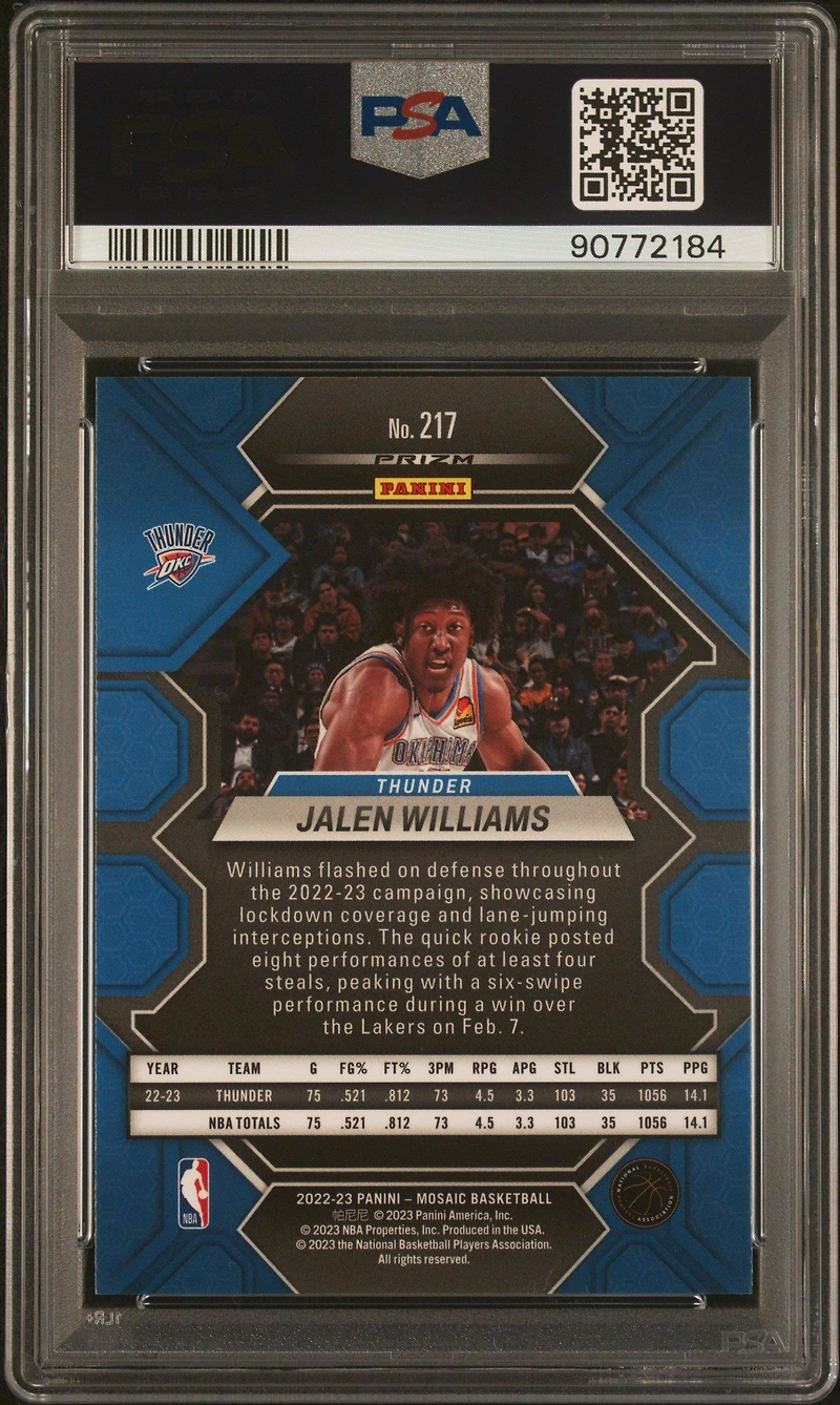 2022 Panini Mosaic 217 Jalen Williams Reactive Yellow PSA 10