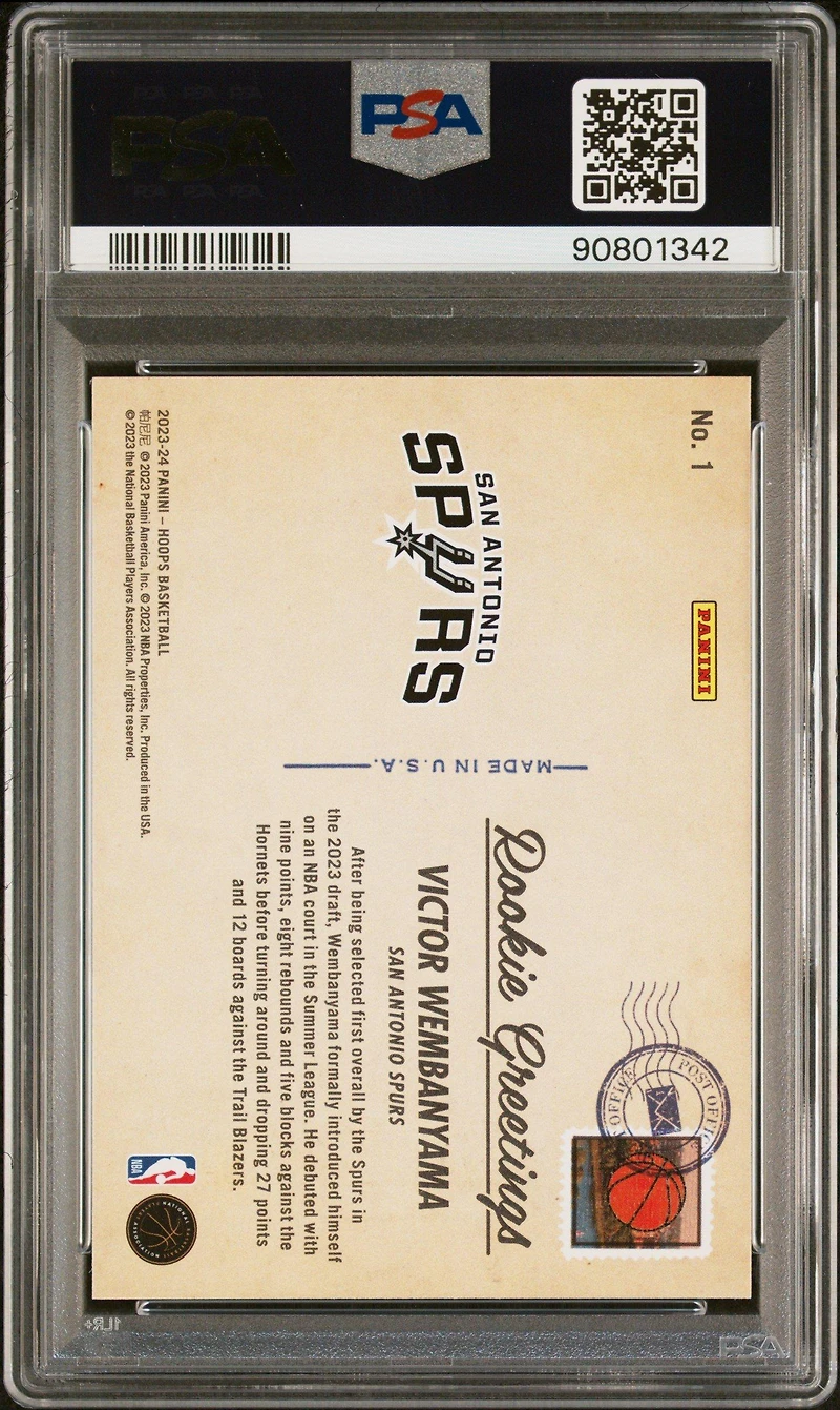 2023 Panini Nba Hoops Rookie Greetings 1 Victor Wembanyama PSA 10