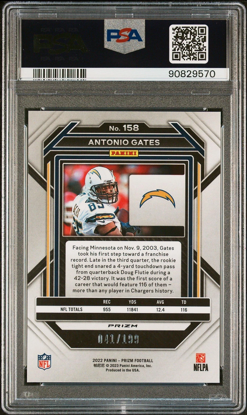 2022 Panini Prizm 158 Antonio Gates Blue Wave PSA 10