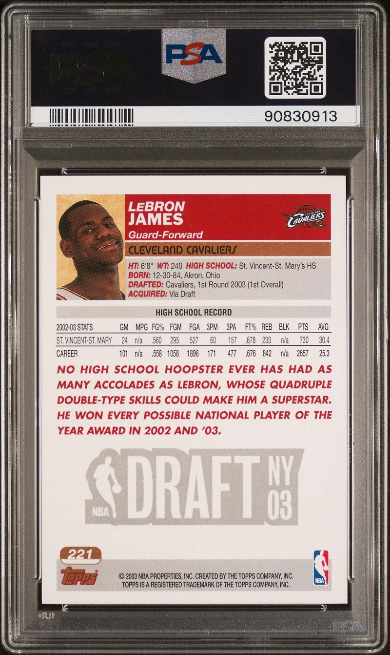 2003 Topps 221 Lebron James PSA
