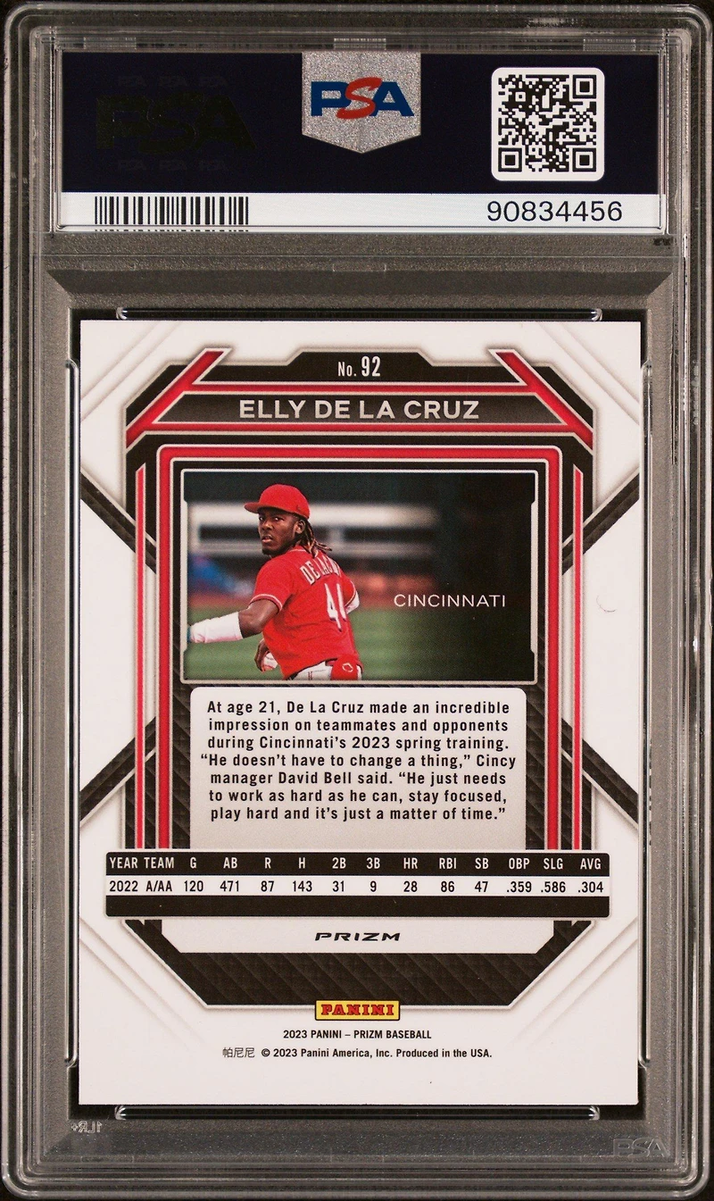 2023 Panini Prizm 92 Elly De La Cruz PSA 10
