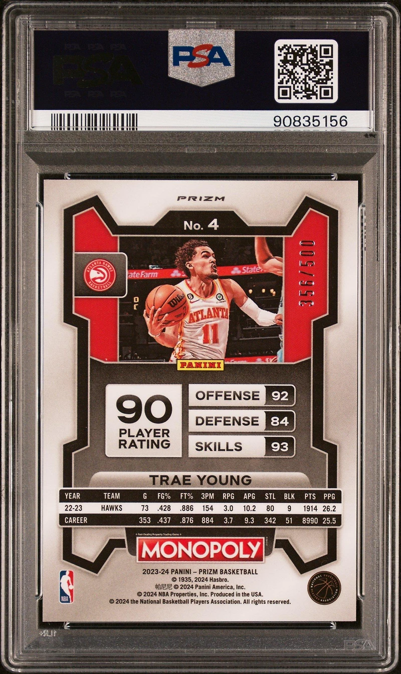 2023 Panini Prizm Monopoly 4 Trae Young Gold Millionaire Shimmer PSA 10