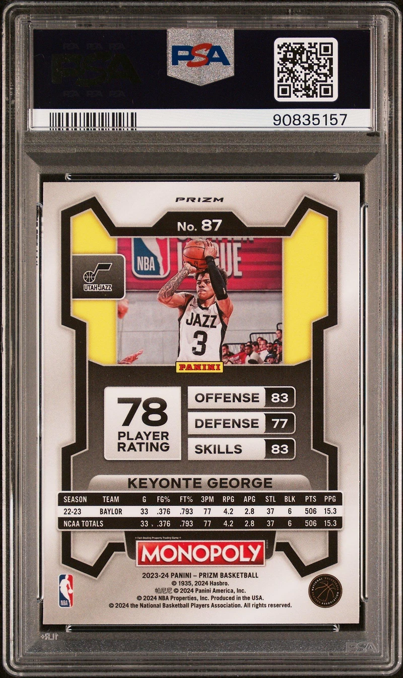 2023 Panini Prizm Monopoly 87 Keyonte George Purple PSA 10